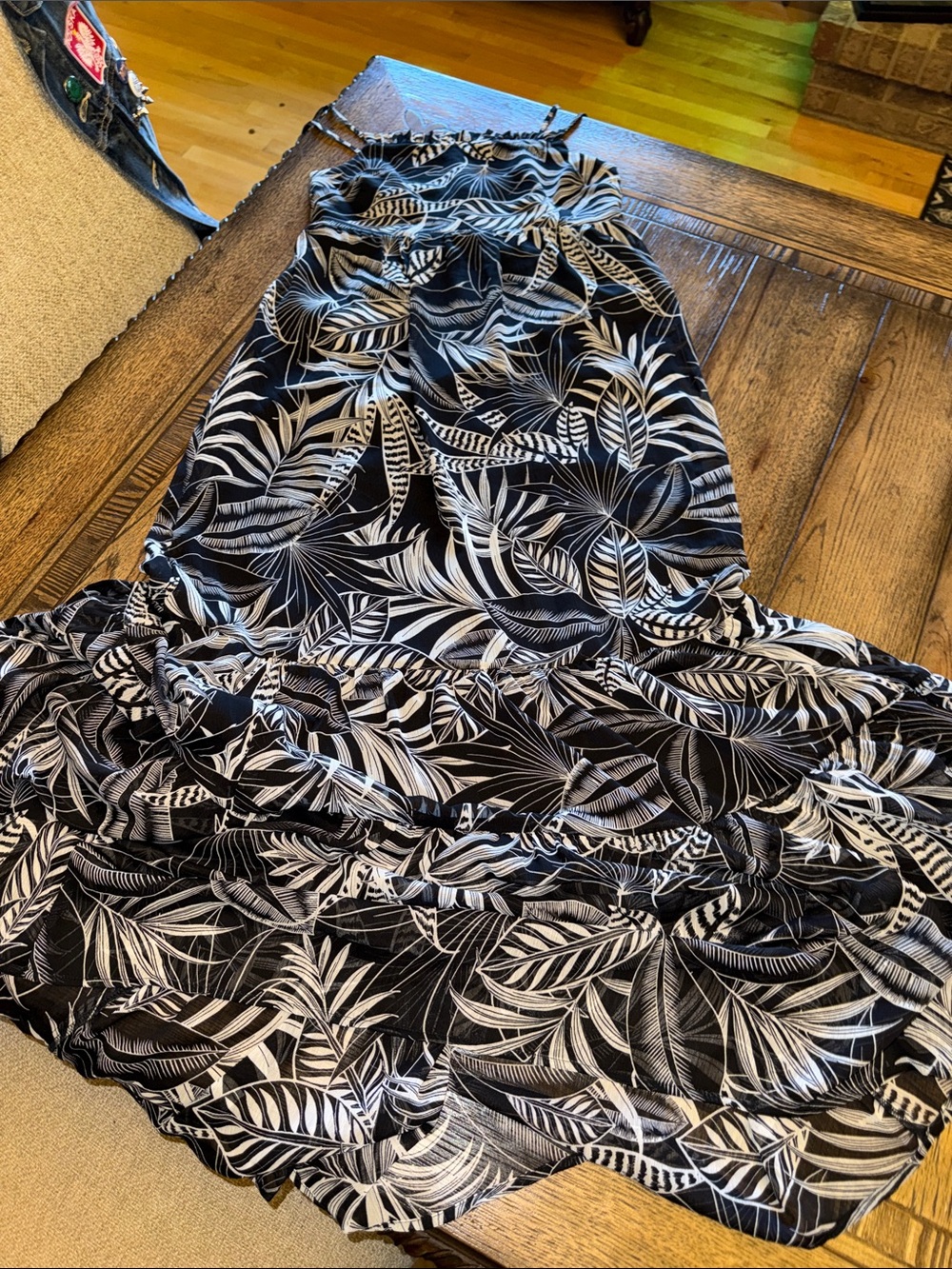 Banana Republic Black and White Leaf-Print Maxi Dress